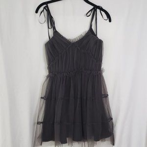 ChicYou Designer Stunning Black Mini Dress w/ Shoulder Tie Straps Size Small
